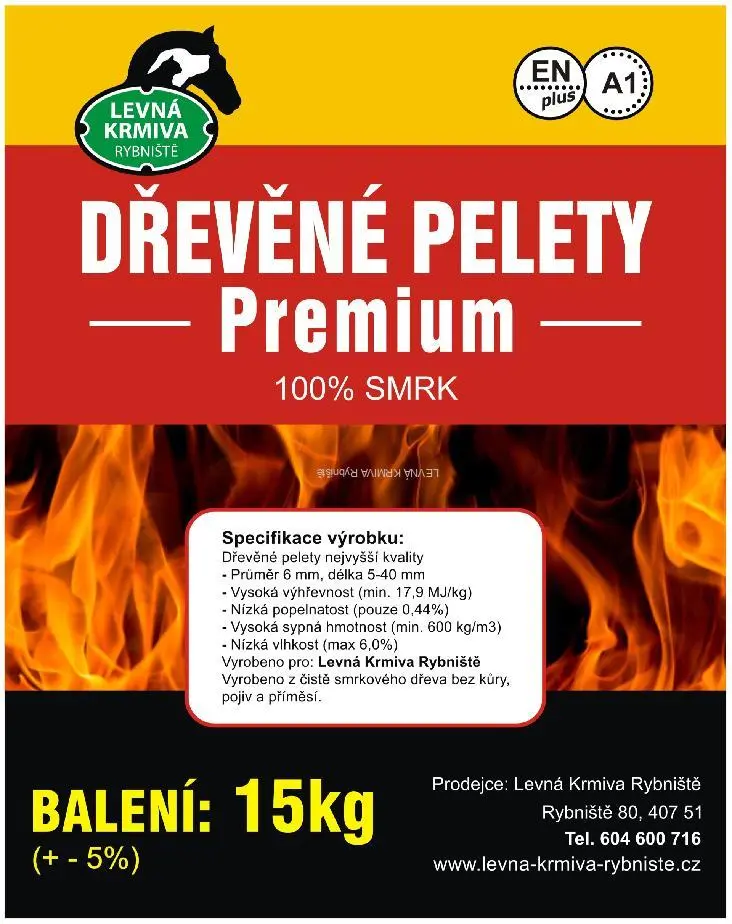 Pelety Premium A1 EN PLUS 6mm - pytel 15kg