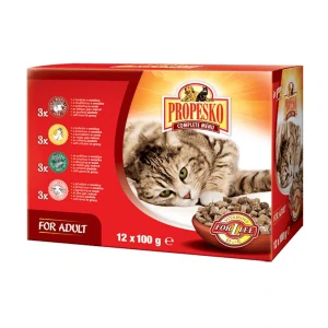 PROPESKO Cat hovězí, kuřecí, jehněčí a zvěřina, kapsa 100 g (12 pack)