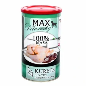 MAX Deluxe Dog 3/4 kuřete s játry, konzerva 1200g