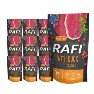 Rafi mokré krmivo pro psy s kachnou, sada sáčků, 10 x 500 g