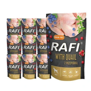 Rafi mokré krmivo pro psy s křepelkou, sada sáčků, 10 x 500 g