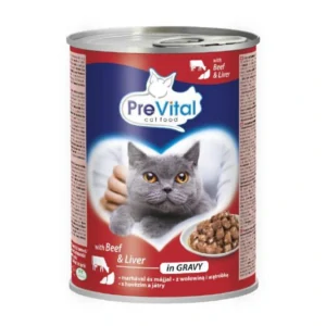 PreVital kočka s hovězím a játry v omáčce, kousky 415 g